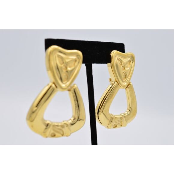 Givenchy Vintage Clip On Earrings Chunky 2" Gold Door Knocker Signed 1980s BinAB - Picture 5 of 10